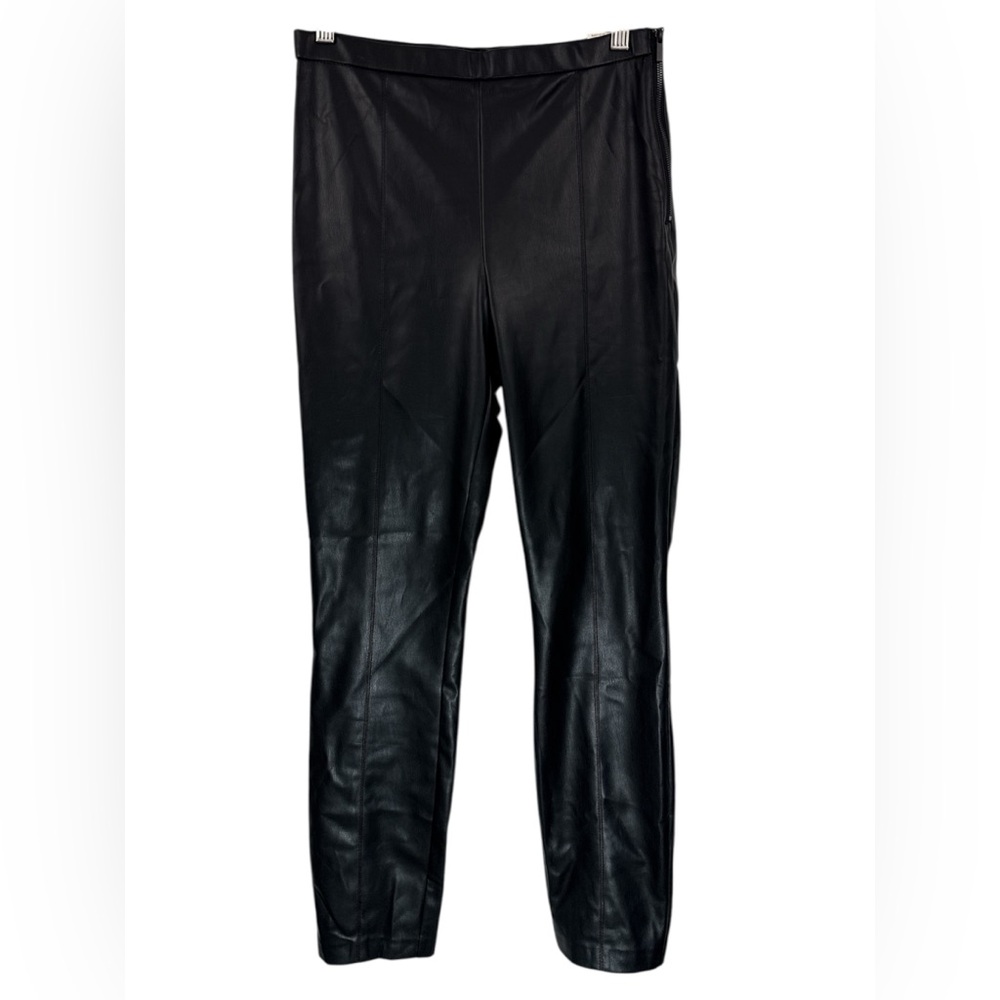 ZARA Faux Leather High-Waisted Leggings Side Zip Back Slit Black NWT Size M